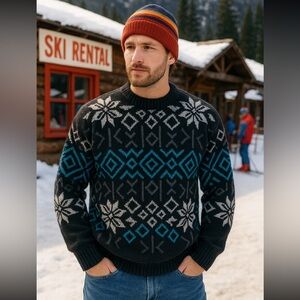 HERMAN’S Vintage Wool Crewneck Ski Sweater – Red & Black‎ – Size Tag L/XL